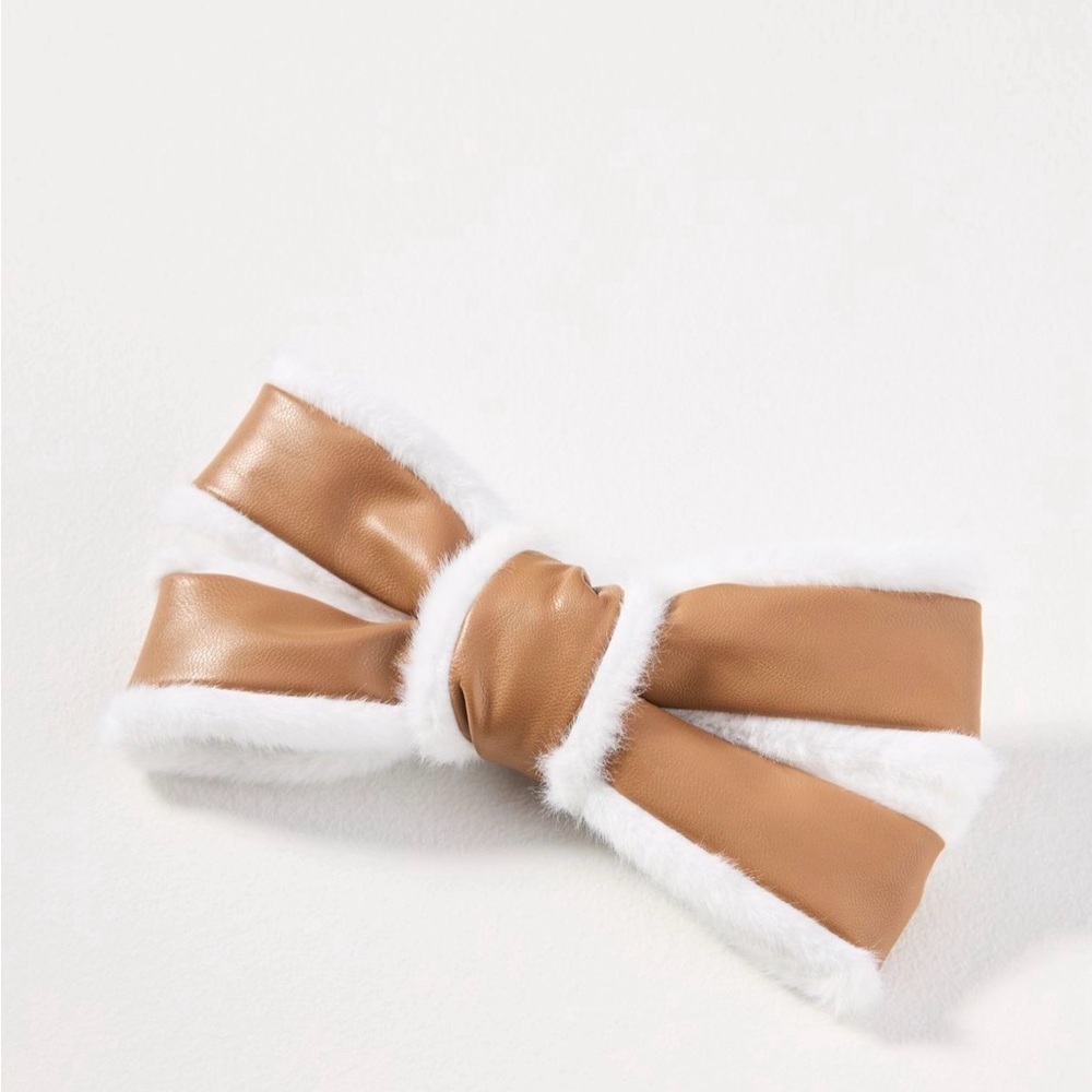 Anthropologie Fuzzy Faux Leather Bow Barrette